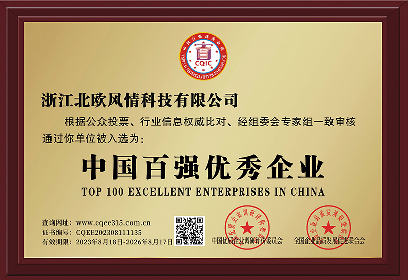 中国百强优秀企业证书